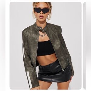 Fashion Nova Washed Black Biker Jacket